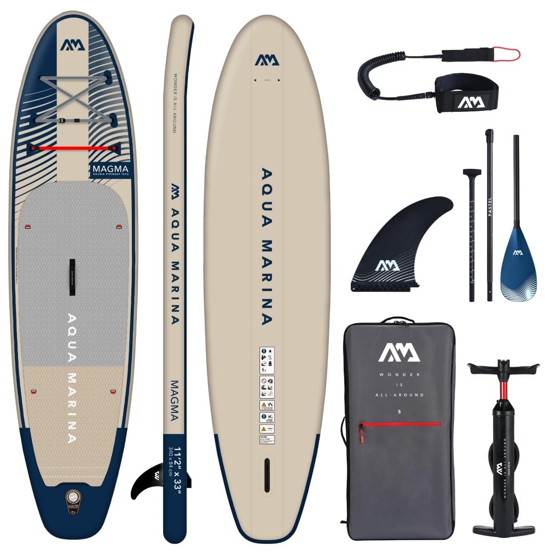 Aqua Marina Stand Up Paddle Magma 340x84cm - Aufblasbares SUP Board mit Reißverschlussrucksack, Double Action Pumpe, Sports III Paddel, Mittelfinne und Sicherheitsleine - Ideal für alle Wassersportar