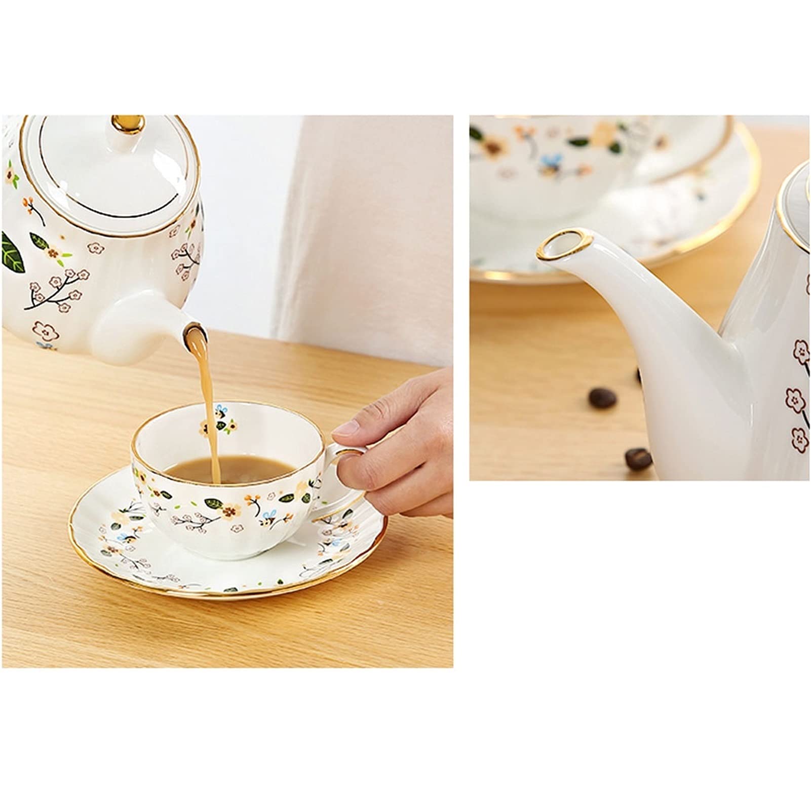Tazze da caffè Serie di tazza di caffè in ceramica Serie, 6 tazze e piattini, caffettiera, zuccheria, Brocca di latte (senza cucchiaino e caffettiera) Phnom Penh Pener Pomeriggio Tè in Pomeriggio Set