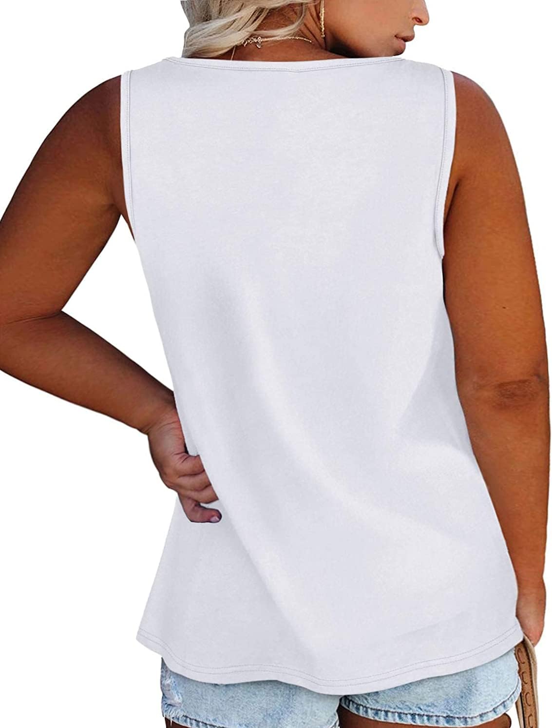 Womens Plus Size Tank Tops Summer Sleeveless Henley T-Shirts Tops Casual Button Down Tunics Shirts - Image 2