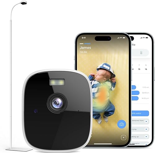 Maliton Monitor inteligente para bebés con soporte de suelo, monitores para bebés con cámara y audio, cámara de sonido y video Wi-Fi 2K, rastreador