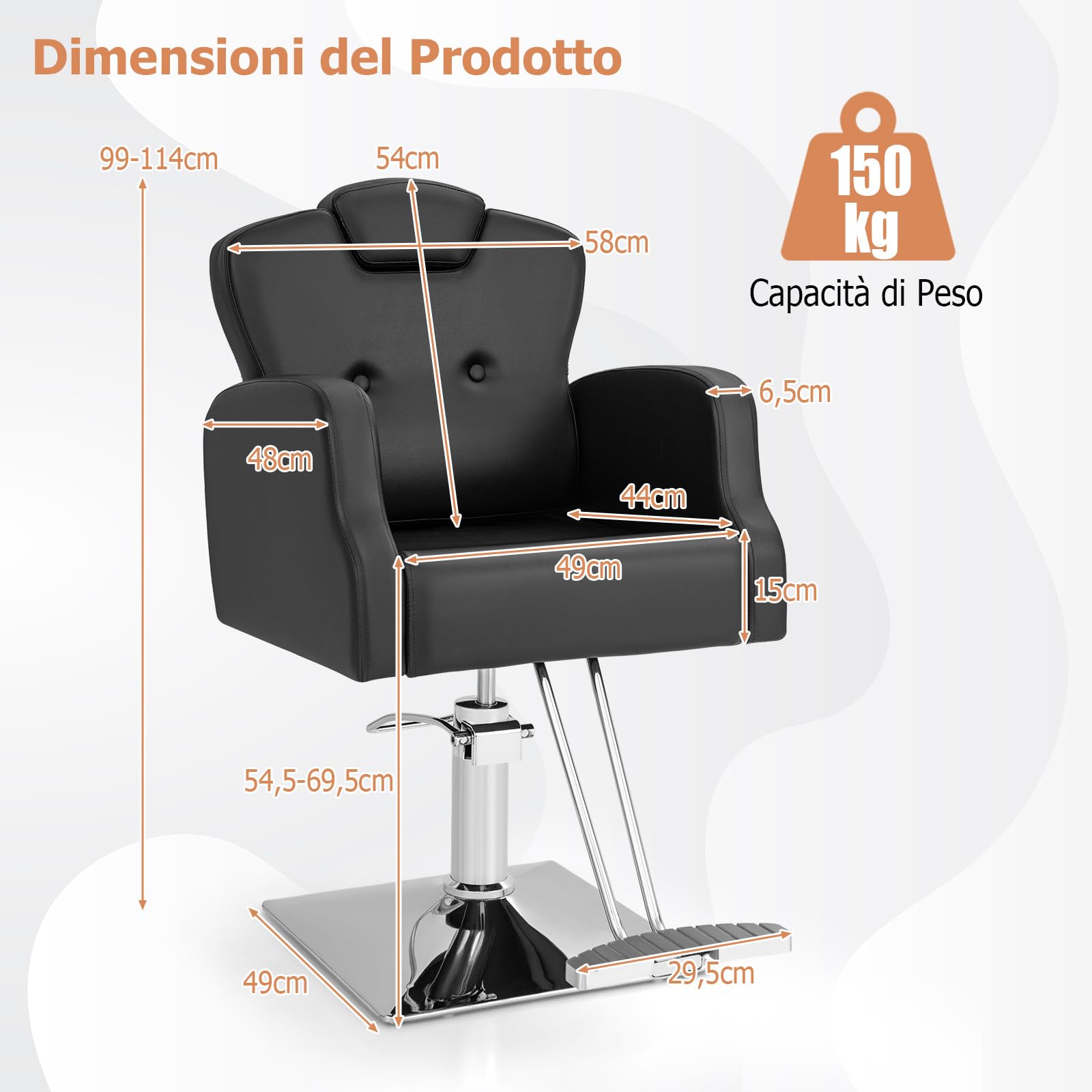 COSTWAY Poltrona da Barbiere con Altezza Regolabile, Sedia da Barbiere Girevole a 360°, Poggiatesta Regolabile, Portata 150 kg