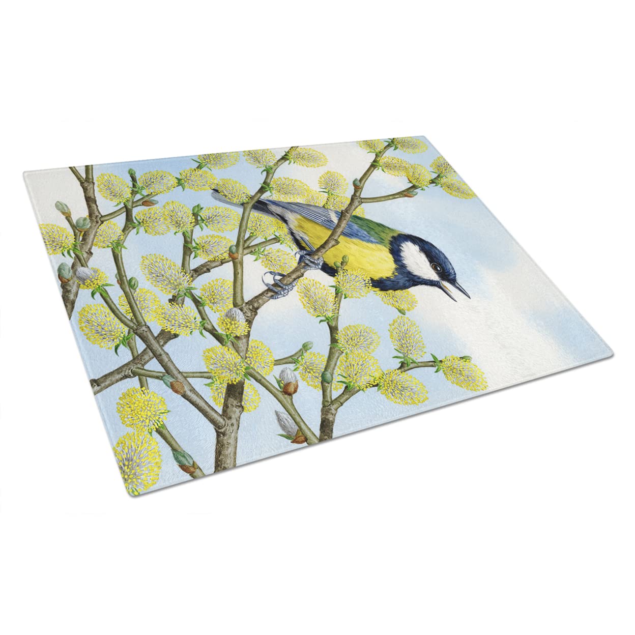 Eurasian Blue Tit on a branch Glass Cutting Board Large