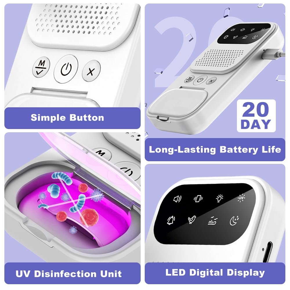 XPJBKC Alarma Enuresis Nocturna Niños, Inalámbrico Enuresis Alarma con Desinfección UV, con Vibración y Tono de Llamada, Carga USB y Alcance de 10 m, Aprendizaje para IR al Baño (Blanco) — view 3