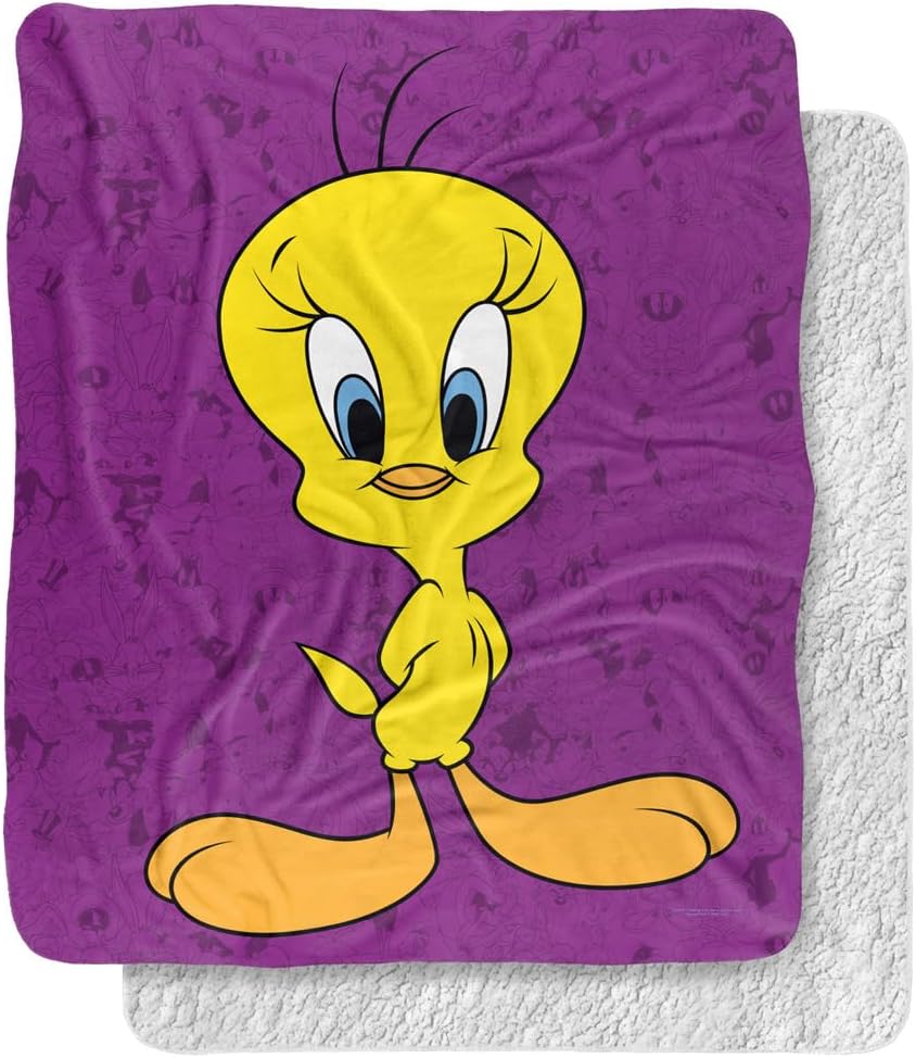 LOGOVISION Looney Tunes Blanket, 50"x60", Tweety Bird Character Sherpa Back Super Soft Throw