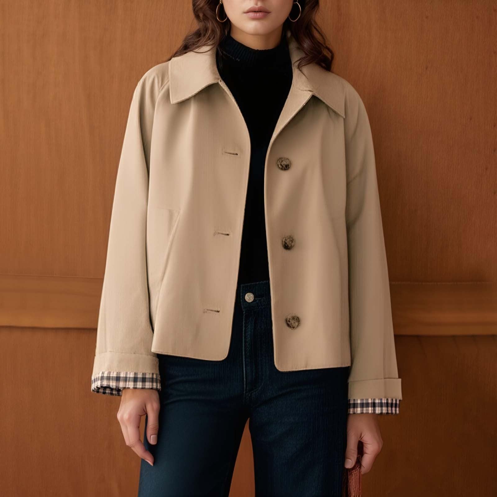 Gabardina Corta Mujer Cazadoras Chaqueta Casual Trench Primavera Elegante Abrigos Paño Ropa con Bolsillo Entretiempo Abrigo Corto Gabardinas Invierno Otoño