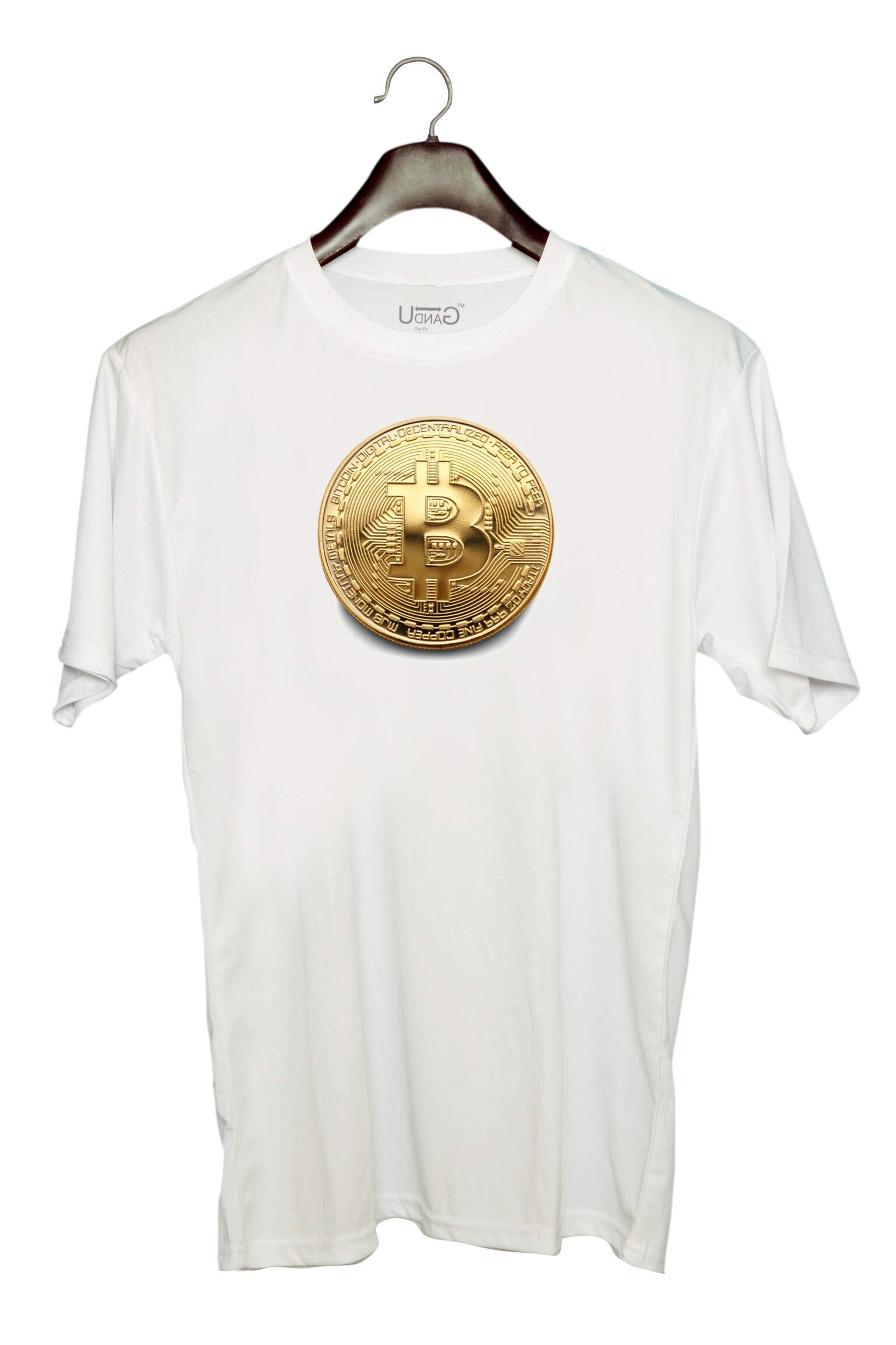 UDNAGUnisex Round Neck Graphic 'Cryptocurrency | Bitcoin' Polyester T-Shirt White [Size XXS/34in to 7XL/56in]