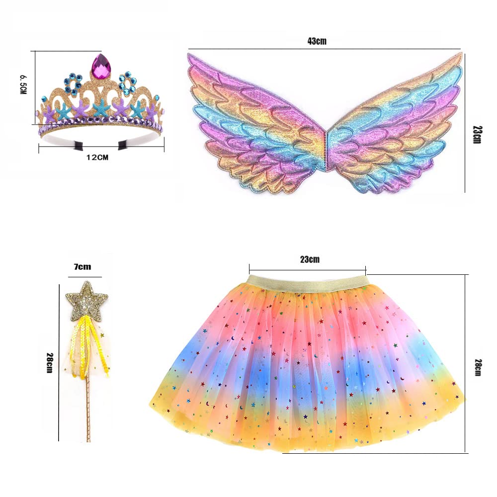 ZJstyle Girls Princess Costume Kids Fancy Dress Girls Fairy Costume Set Princess Tutu Skirt Fairy Dress Up Fantasy Costumes Play with Wings, Wand, Headband & Tutu Fairy Set for 3-8 Years (Pink) - Image 2