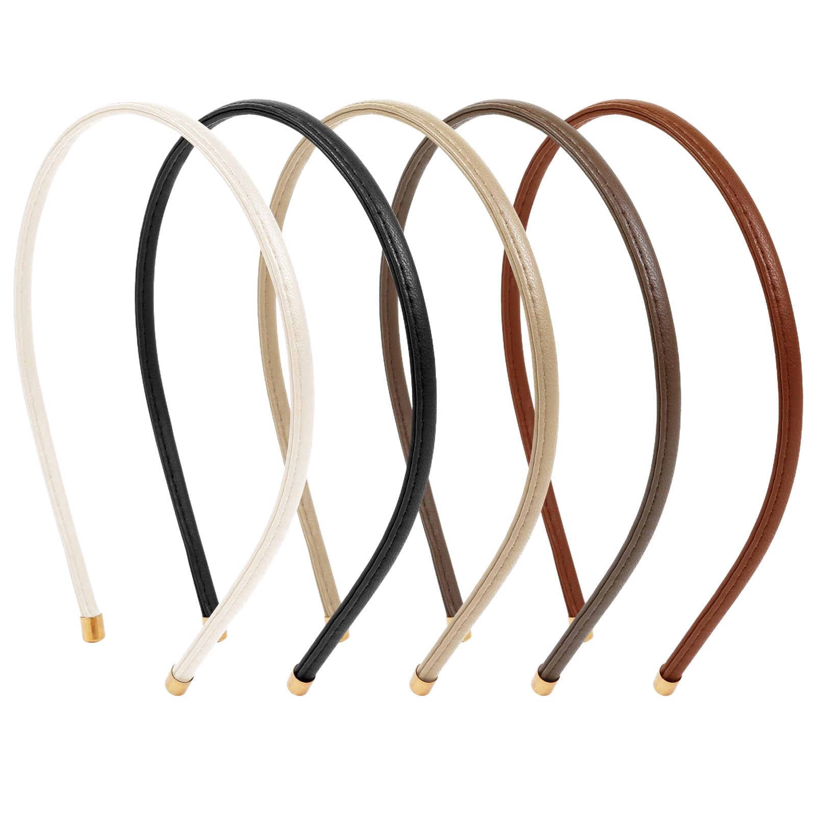 Evadollina Ladies' Headbands, Set of 5, Slim Leather Hairbands for Women Headband, Hair Hoop, Hairbands, Sports Headband