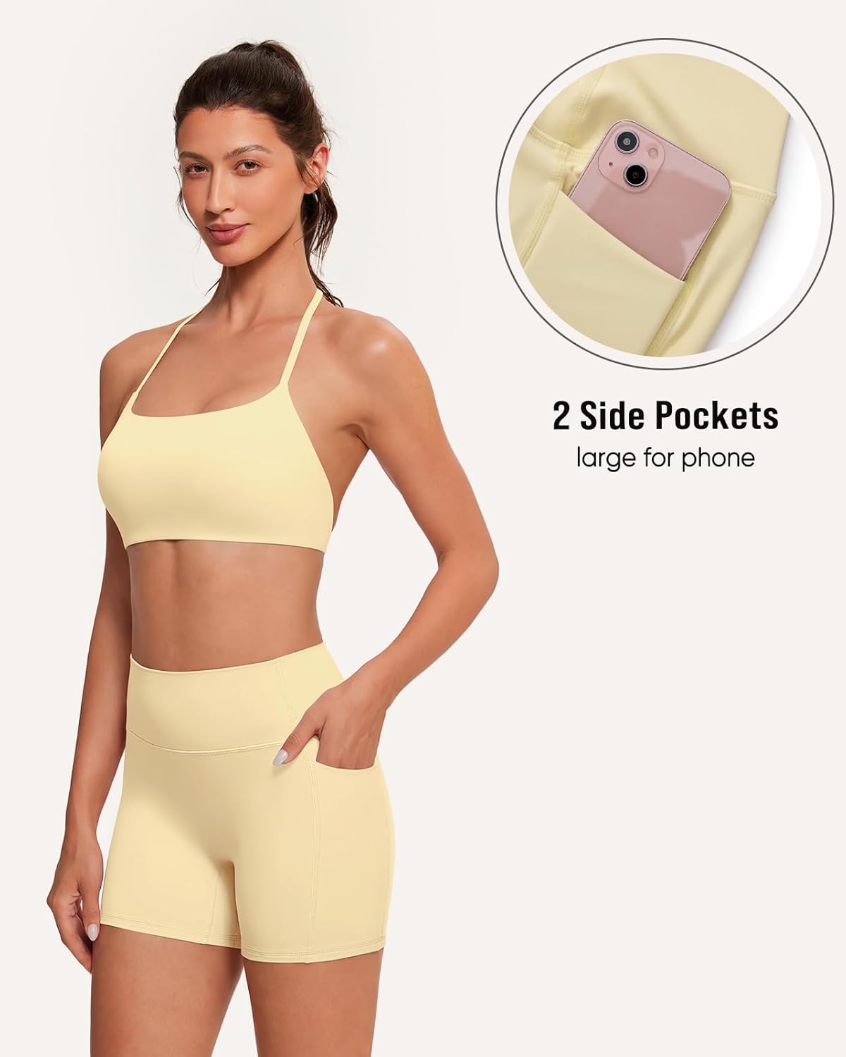 OMKAGI 2 Piece Workout Sets for Women Open Back Strappy Sports Bra Matching Gym Outfits with Pockets