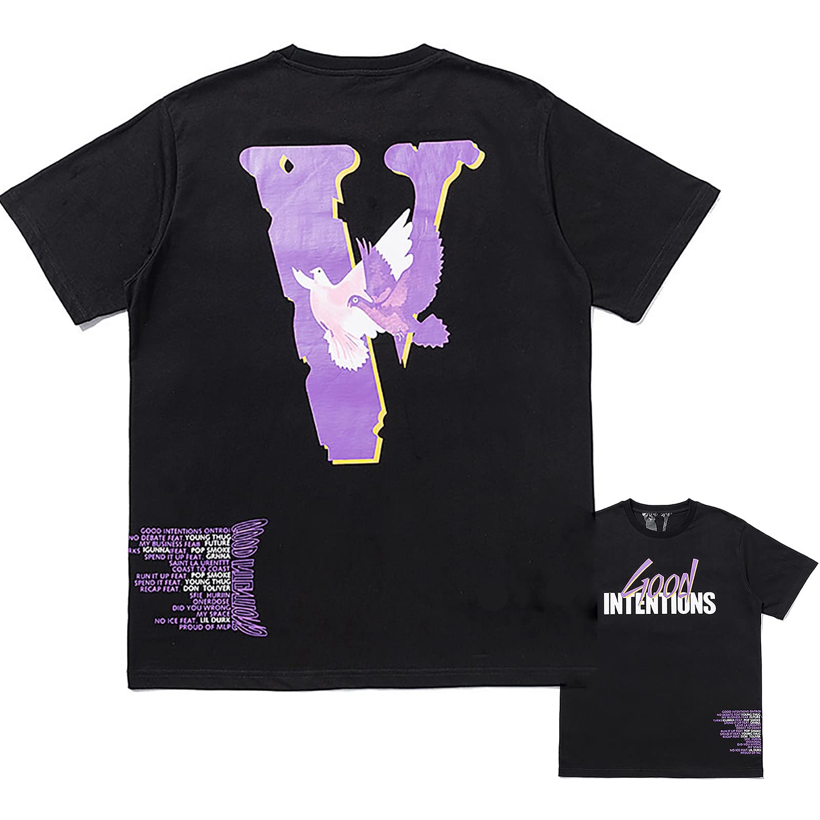 GuaPijingMen Hip Hop Shirt Big V Letter Cotton T-Shirts Crewneck Short Sleeve Tshirt Casual Loose tee