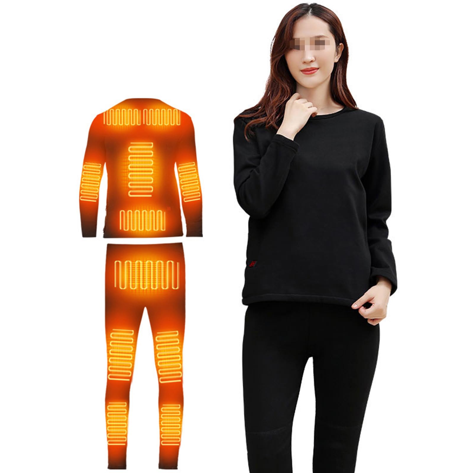 Set Intimo Termico Riscaldato Donna, Maglia Termica E Pantaloni Elettrica USB con App Regolazione della Temperatura, Biancheria Intima Termica Riscaldabile per Sci Pesca Trekking,XL,Black