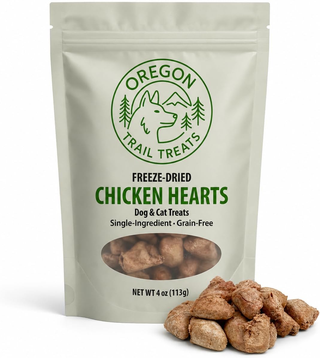 Oregon Trail Treats Freeze Dried Chicken Hearts 4oz - Premium Single Ingredient Cat & Dog Chicken Treats - No Preservatives, Zero Gluten or Grain - Made in the USA