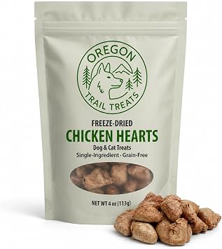 Oregon Trail Treats Freeze Dried Chicken Hearts 4oz - Premium Single Ingredient Cat & Dog Chicken Treats - No Preservatives, Zero Gluten or Grain - Made in the USA