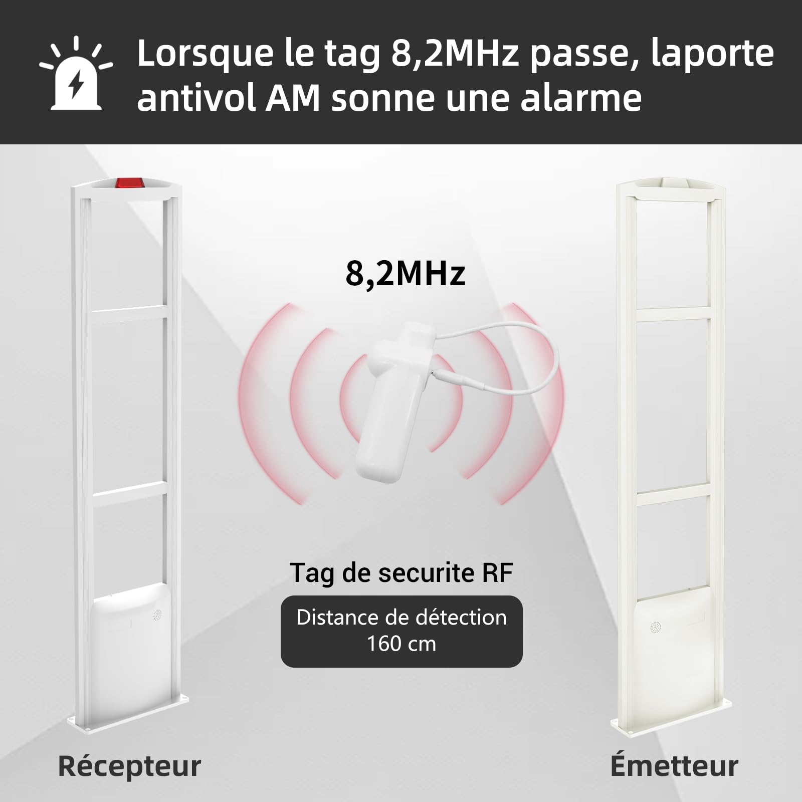 Lot de 100 mini étiquettes de sécurité rigides RF 8,2 MHz avec cordon, compatible avec les systèmes RF EAS pour vêtements, chaussures et sacs