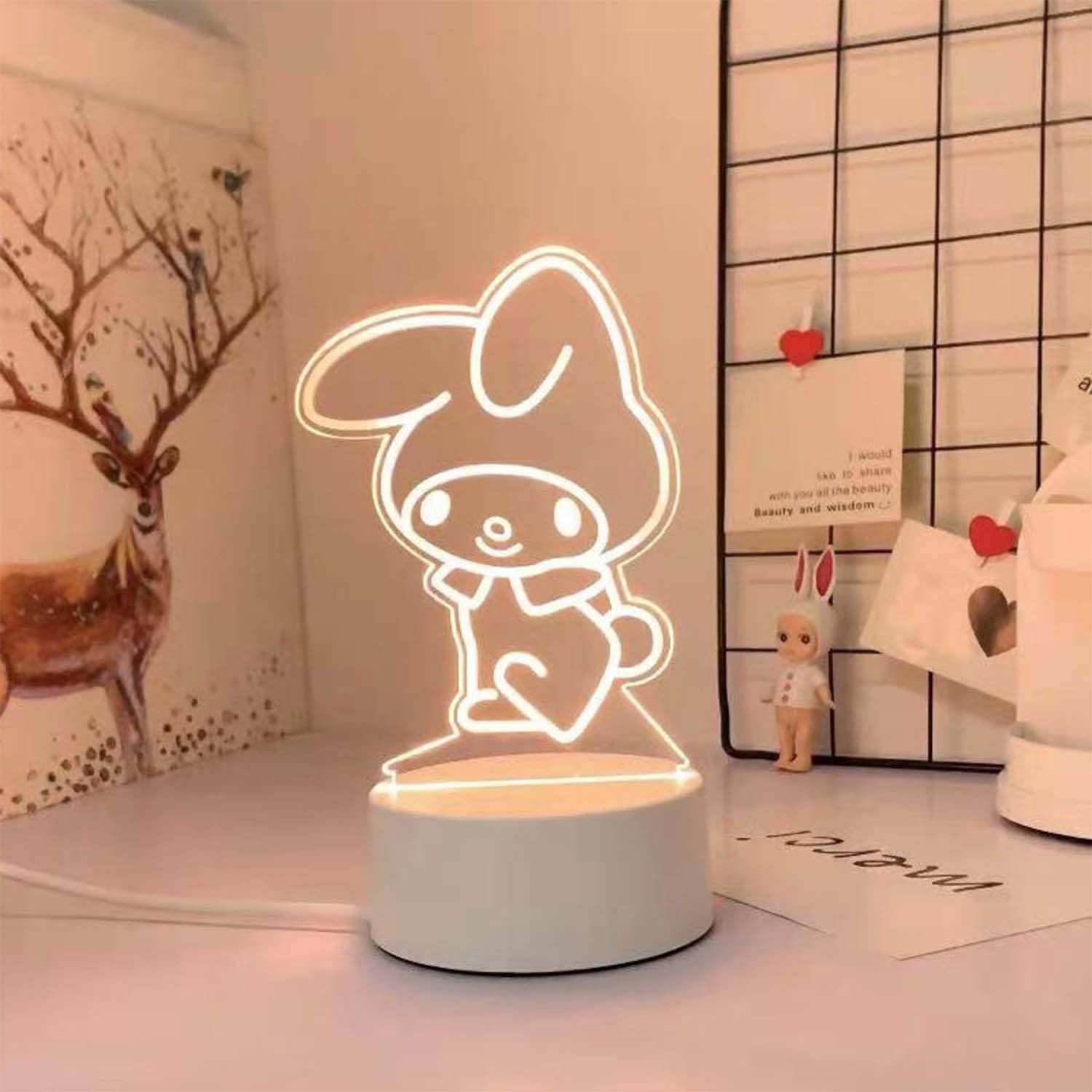 3D Cartoon LED Desk Lamp - 3 Color Change Decor Night Light, Kawaii Acrylic Sleep Light for Women, Teens, Boys & Girls