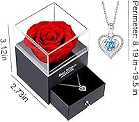 Vista 3 de Regalos para mujer, rosa real preservada en caja con collar de corazón, caja de joyería, regalo hecho a mano, rosa real eterna regalo para esposa