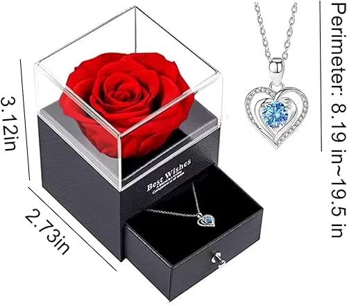 Miniatura 3 de Regalos para mujer, rosa real preservada en caja con collar de corazón, caja de joyería, regalo hecho a mano, rosa real eterna regalo para esposa,
