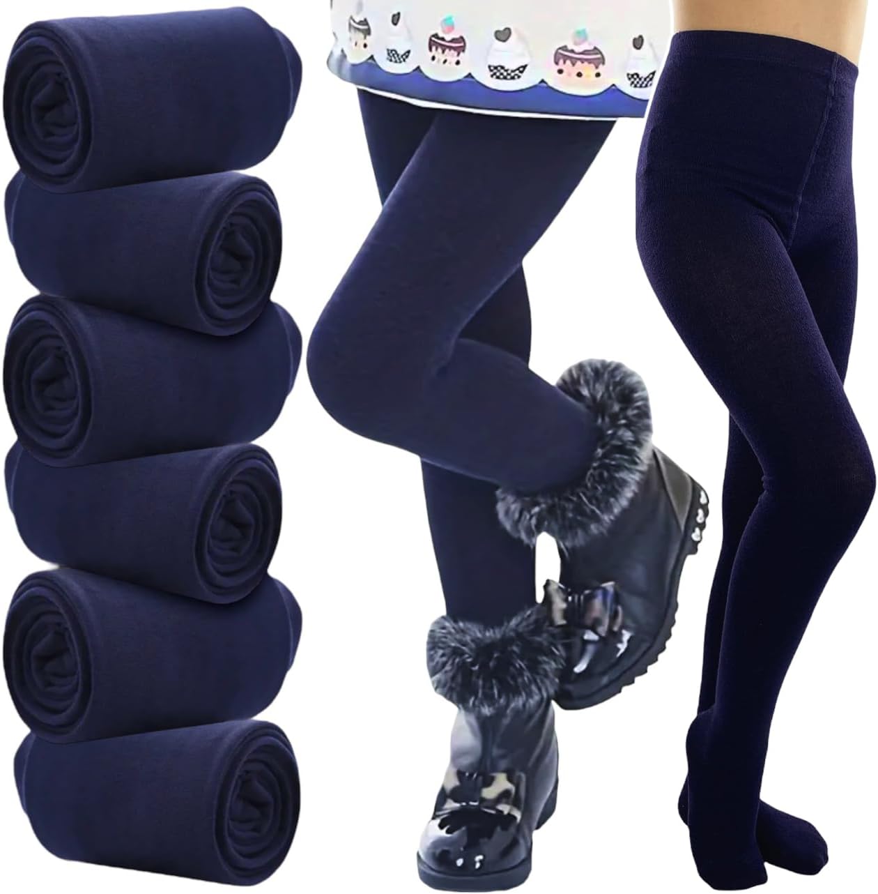 ToBeInStyle Girl’s Pack of 6 Opaque Knit Density Pull-On Warm Winter Tights - Image 5