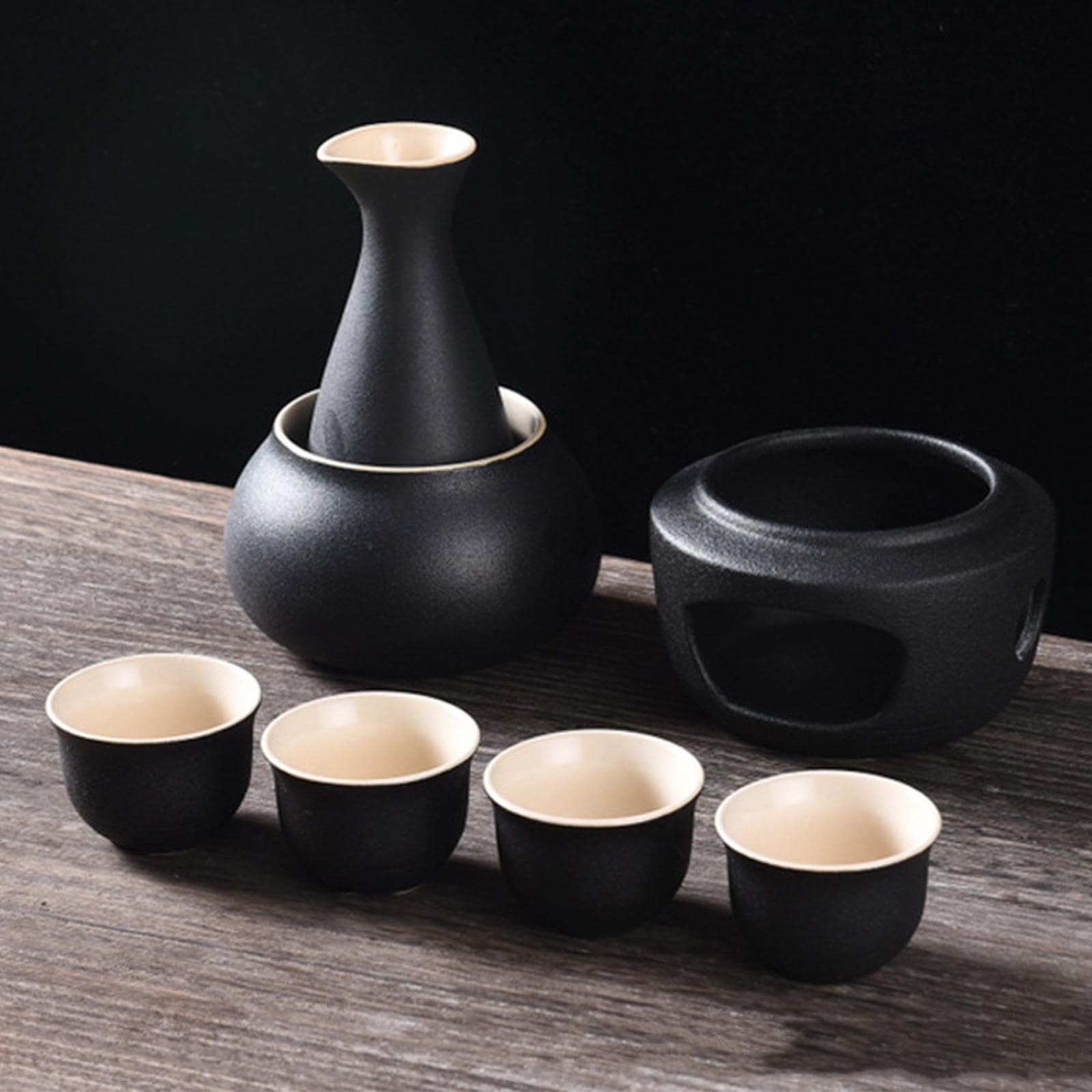 Gralara Service à Saké En Céramique avec Réchaud Traditionnel, Cadeau pour Restaurant à Domicile