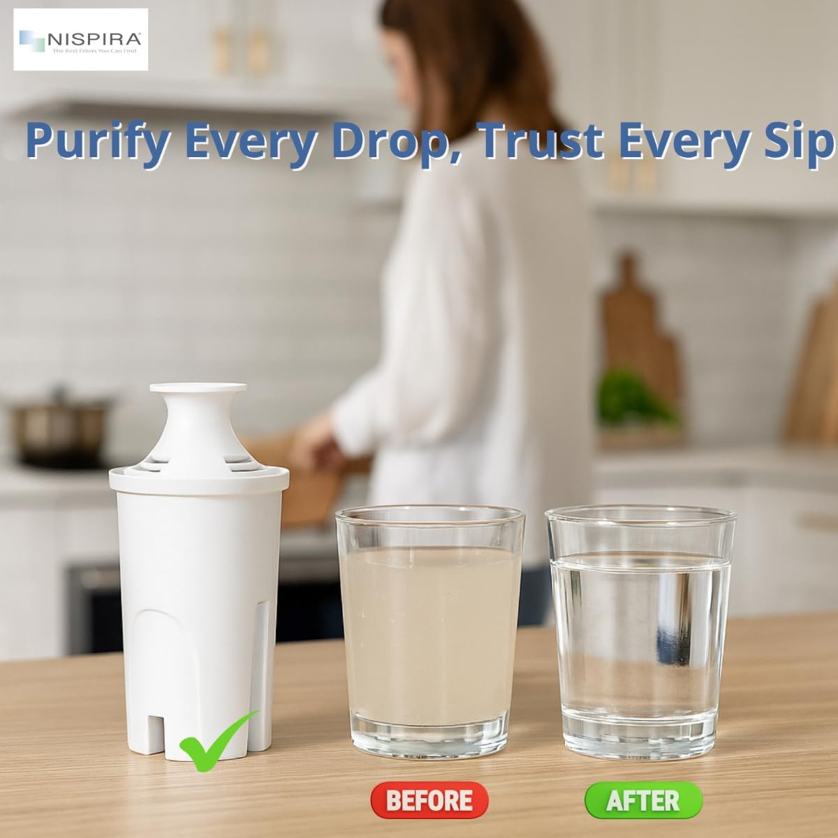Nispira OB03 - Filtro de agua de repuesto para jarras y dispensadores de agua Brita, Classic 35557, Mavea 107007, elimina cloro, plomo, olor, reduce el color, la dureza del agua, 6 paquetes