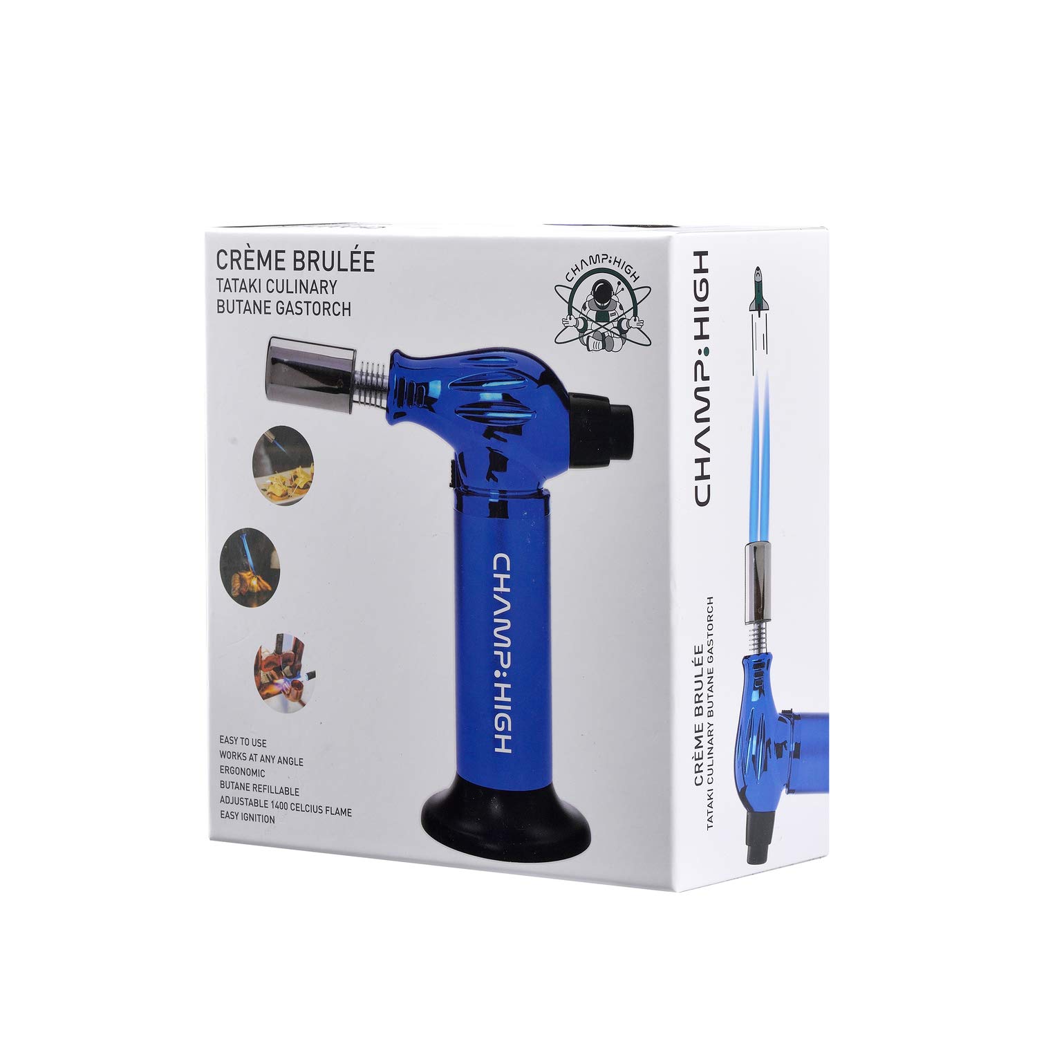 CHAMP HIGH - Linterna de cocina profesional - Quemador de cocina 18,5 cm - Pastelería, Postres, Crema Brûlée, Camping - - Azul