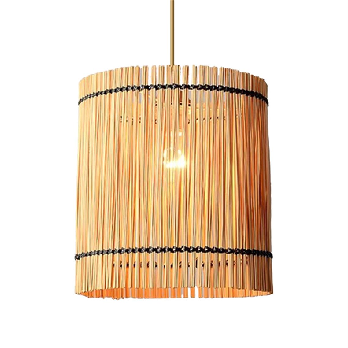 LQZCXMF Vintage Chandelier Rustic Rattan Wicker Lamp Shade 1-Light Natural Bamboo Hand Woven Hanging Lamp Shade Basket Wicker Chandelier for Bedroom, Dining Room, Living Room, Entryway, Foyer