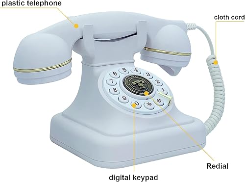 Miniatura 5 de Teléfonos fijos retro para el hogar, teléfono antiguo blanco TelPal antiguo, teléfono antiguo con botón de los años 30, teléfonos con cable vintage