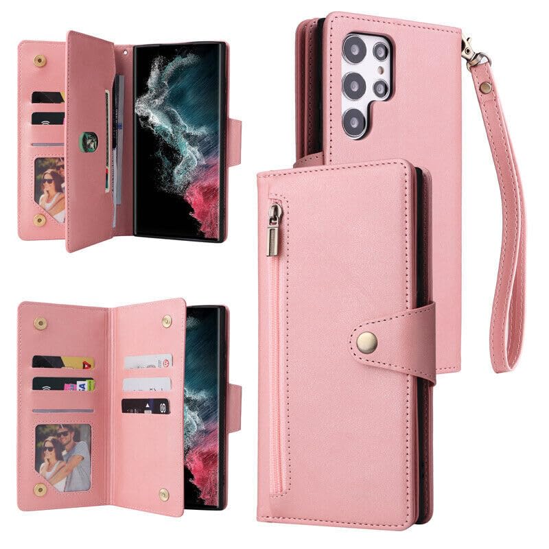 Coque Samsung S25 Plus et iPhone de luxe couleur or rose en cuir durable