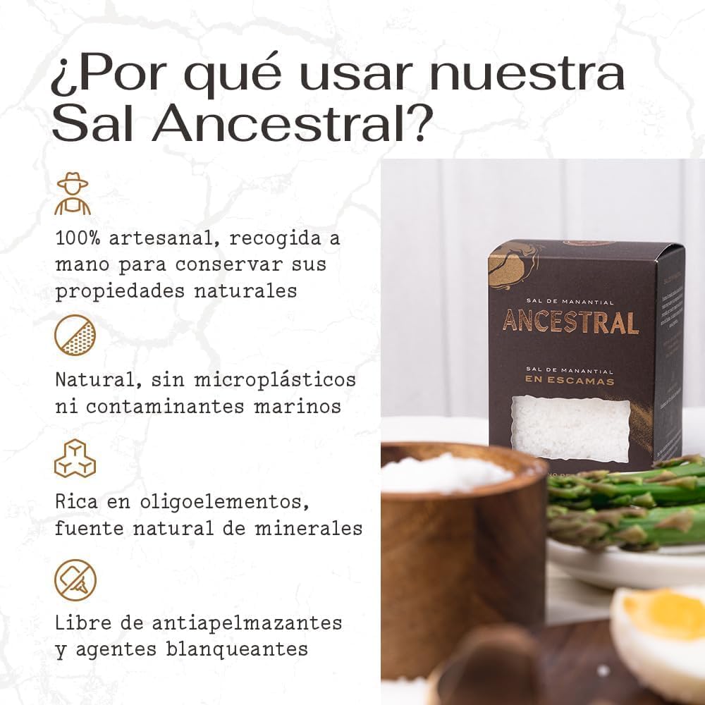 ANCESTRAL | Quellensalz in Flocken – Ohne Mikroplastik – Zum Braten von Fleisch – Schmeckt besser als keltisches Salz oder Meersalz