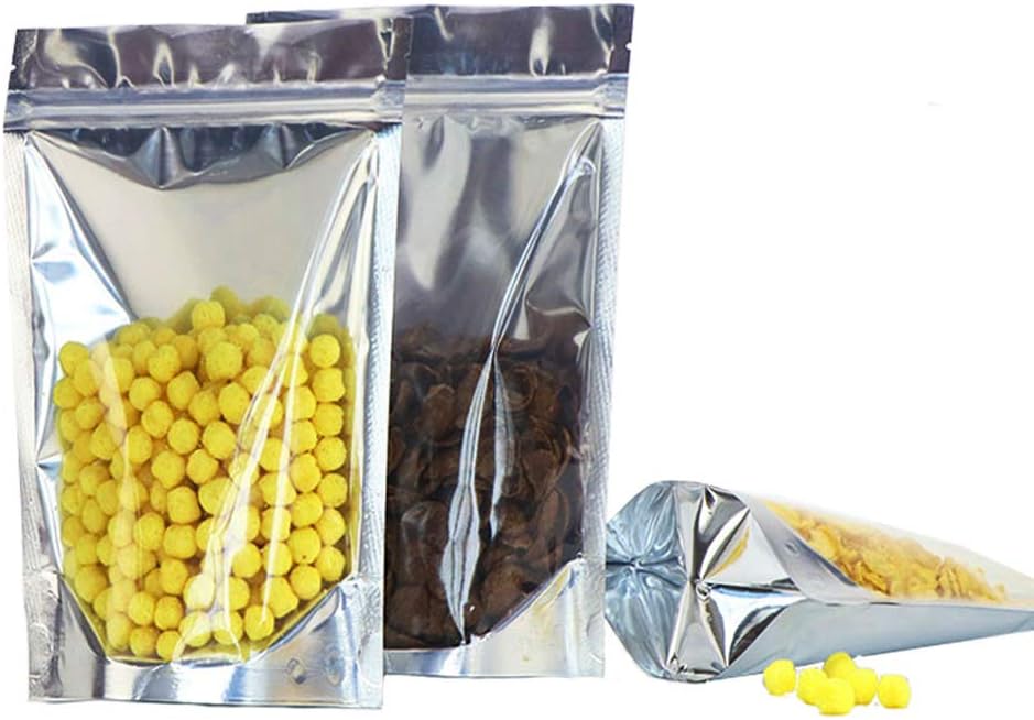Resealable Doypack Aluminum Foil Stand Up Bags Food Clear Zip Lock for Storage 50 Pcs,3.5x5.9 inches/9x15 cm