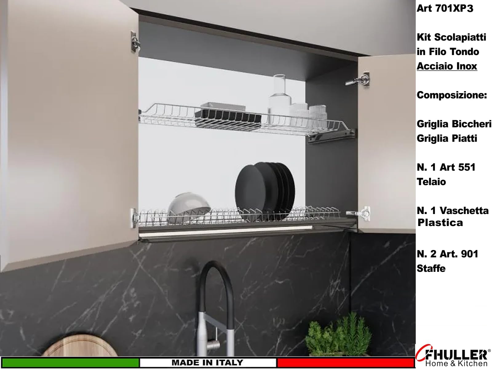 Scolapiatti Incasso Filo Acciaio Inox (NO Cromato o Verniciato Grigio) Per PENSILE 45 INTERNO 41,4 Misura Scolapiatti 40,5-701/45XP3 Griglia Portapiatti+Bicchieri + 2 Staffe+Vaschetta+Telaio