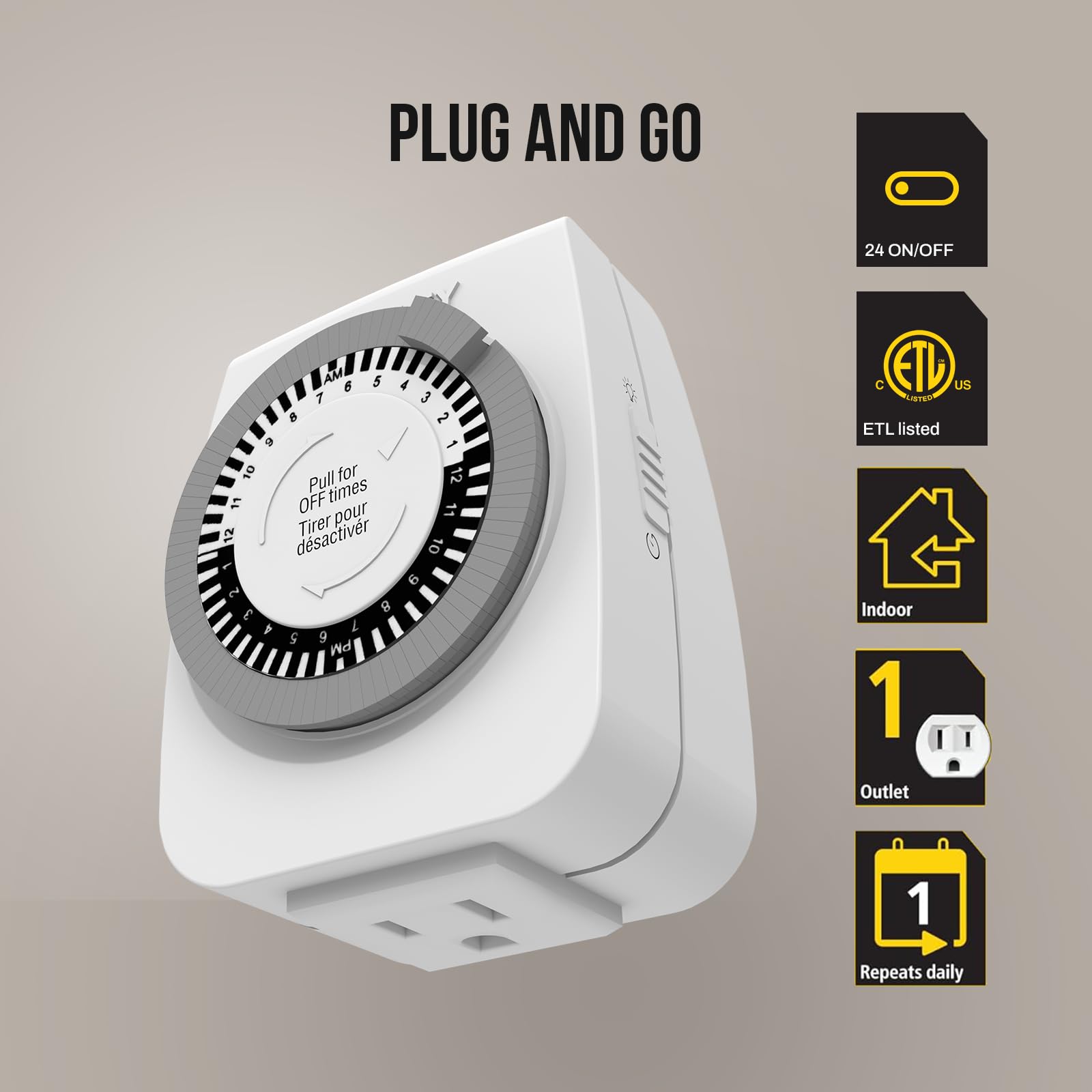 Stanley 31195 TimeIt Mini, 1-Outlet Grounded Mechanical Timer