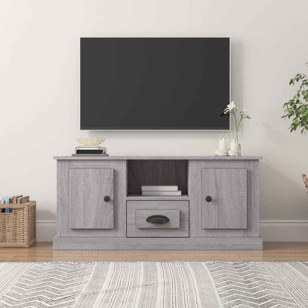 TV-Schrank Grau Sonoma 100x35,5x45 cm Holzwerkstoff, Modernes Media Center für Wohnzimmer, Schlafzimmer, Robustes TV-Möbel mit Stauraum