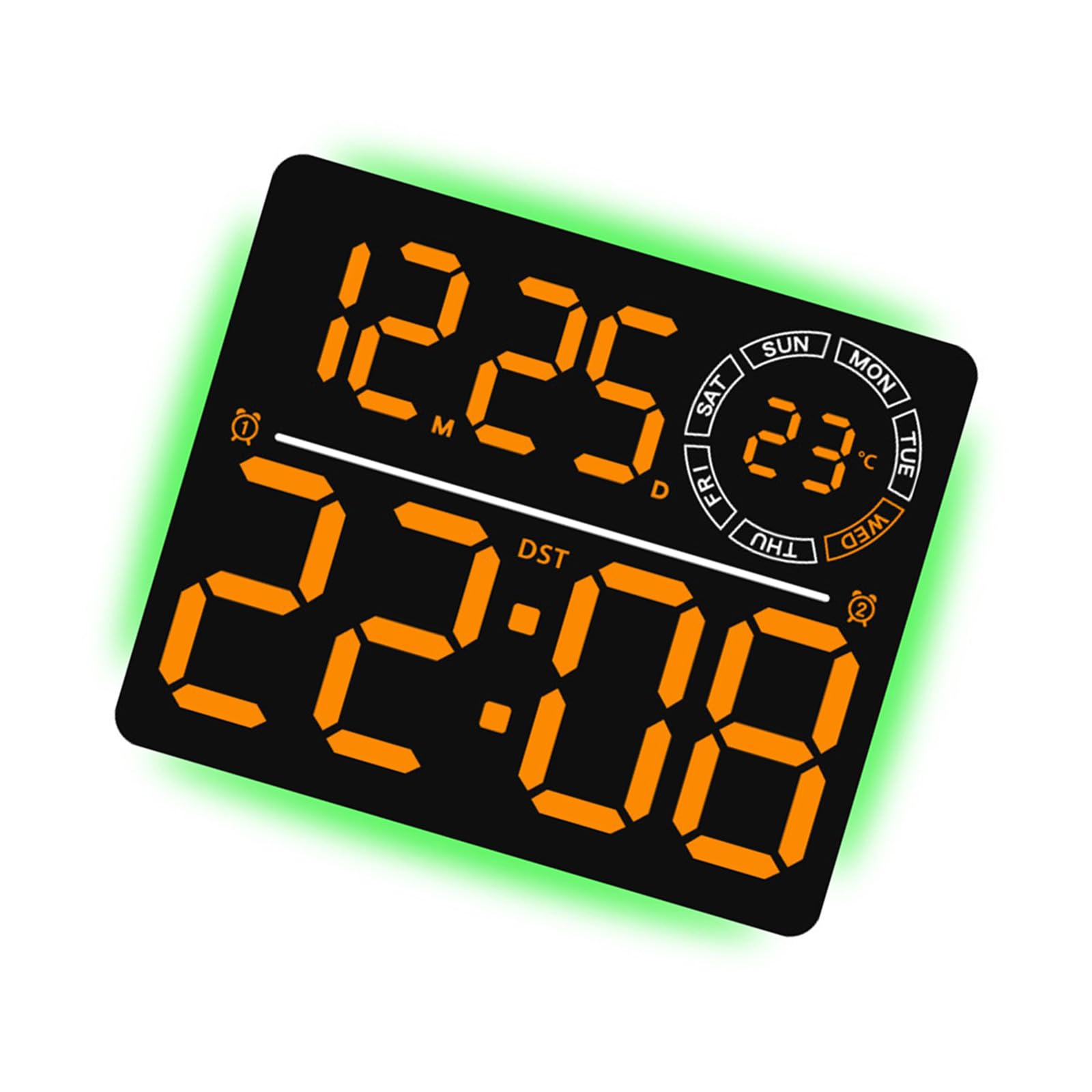 Hsioluted Digital Wall Mount Clock with LED Display Adjustable Brightness Remote Control Alarm Timer Clock Ambients Night Light LED Wall