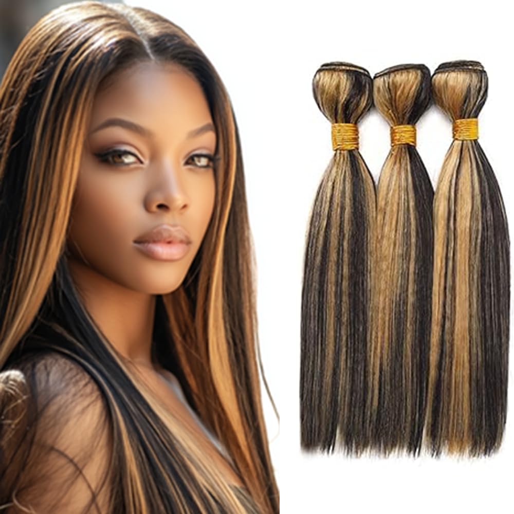 BilltiiWW Highlighted P1B27 Straight Bundles 1B Mixed With Honey Blonde Straight Bundles two tone Brazilian Human Hair Soft and Silky for Black Women 20 22 24 Inch