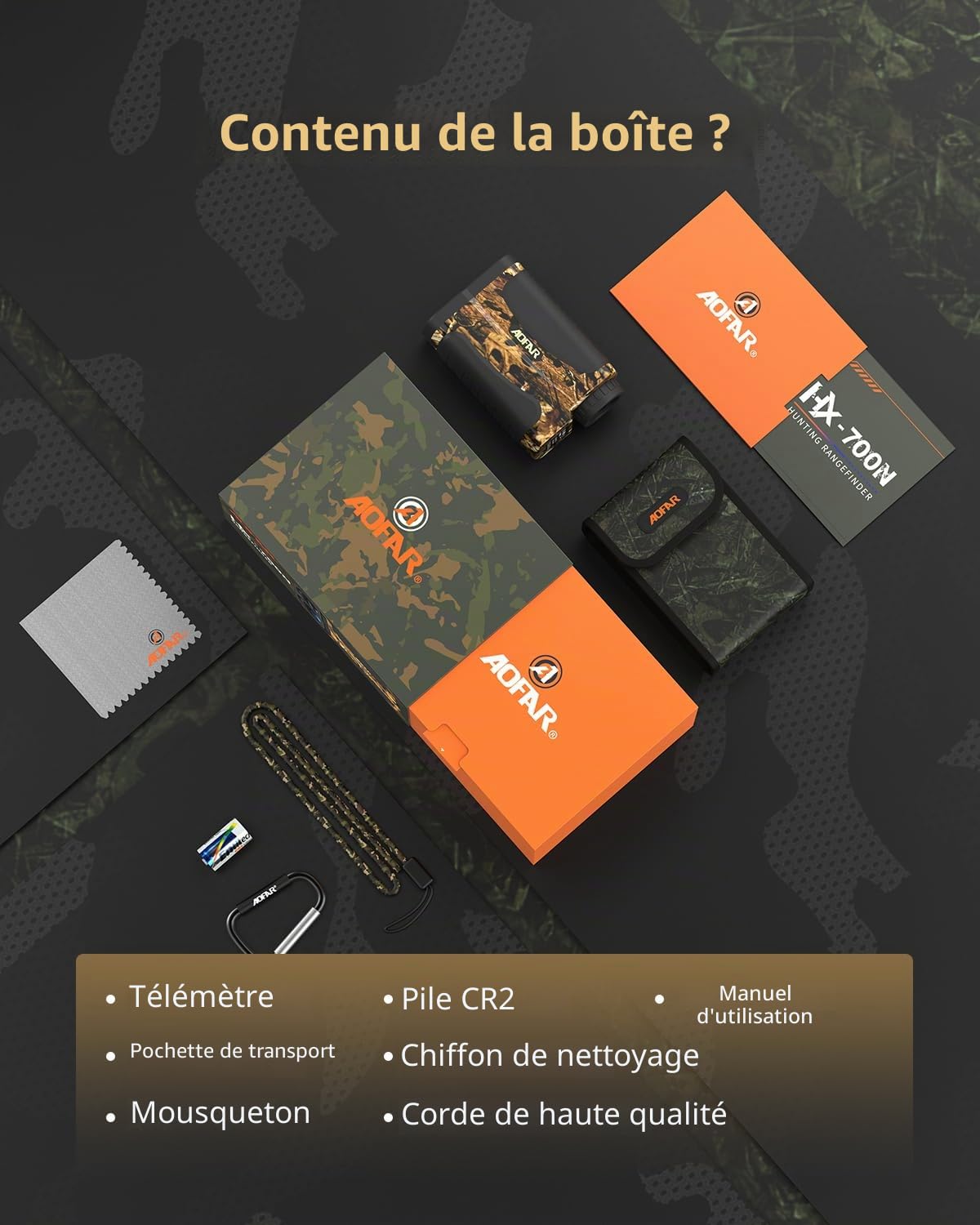 AOFAR HX-700N Télémètre Laser pour Golf et Chasse, Portée 700 Yards, Grossissement 6X, Mesure de Distance et Vitesse, Précision ±1m, Étui et Batterie Inclus