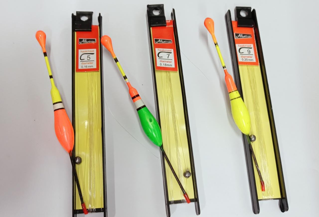 Fishing Float 3Pc Set Medium Long Pattern Set/Vertical Long Set Fishing Tackle Wood Fishing Floats (Hook Size 5,7,9) with Plastic Fishing line Material: Nylon