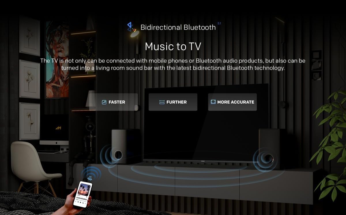 Diagram illustrating bidirectional Bluetooth connectivity for music to TV