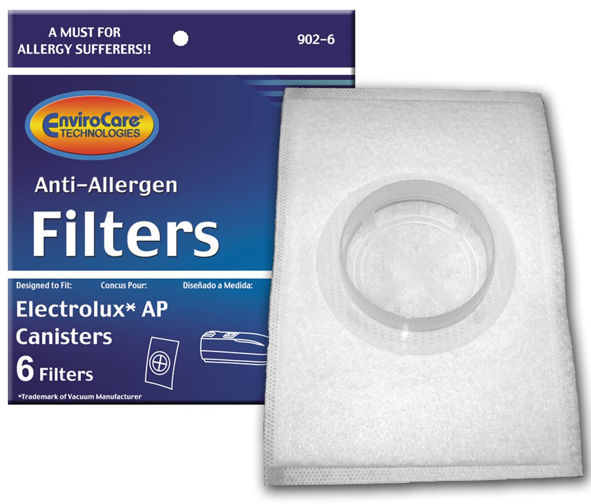 EnviroCare Replacement Allergen Vacuum Cleaner Filters made to fit Electrolux, Aerus AP100 Canister Vacuum HEPA LE 2100, Diplomat, Ambassador, Epic 6500, (6 Filters)
