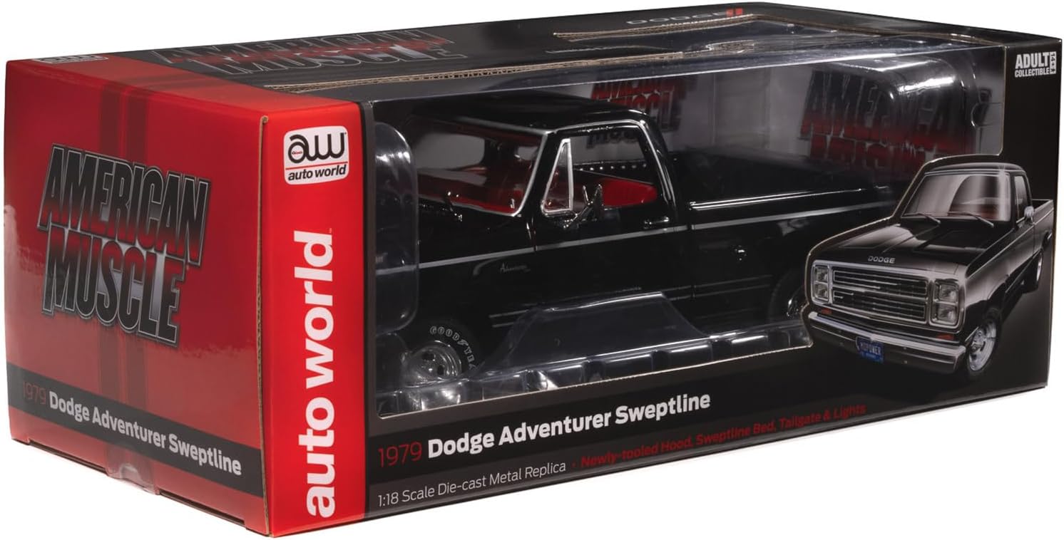 1979 Adventurer Sweptline Pickup Truck Black with Red Interior American Muscle Series 1/18 Diecast Model Car by Auto World AMM1355