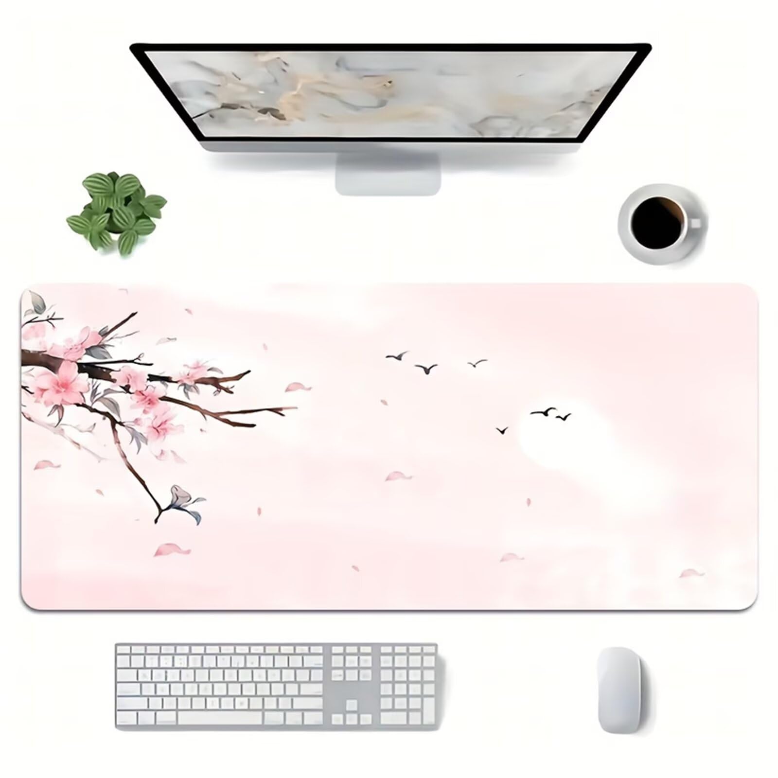 Tappetino Mouse Gaming XXL 1200x600x3 mm, Tappetino da Scrivania Grande, con Bordi Cuciti Rinforzati, Base in Gomma Antiscivolo, Tappetino per Tastiera Lavabile per PC e Laptop, Fiori Rosa Chiaro