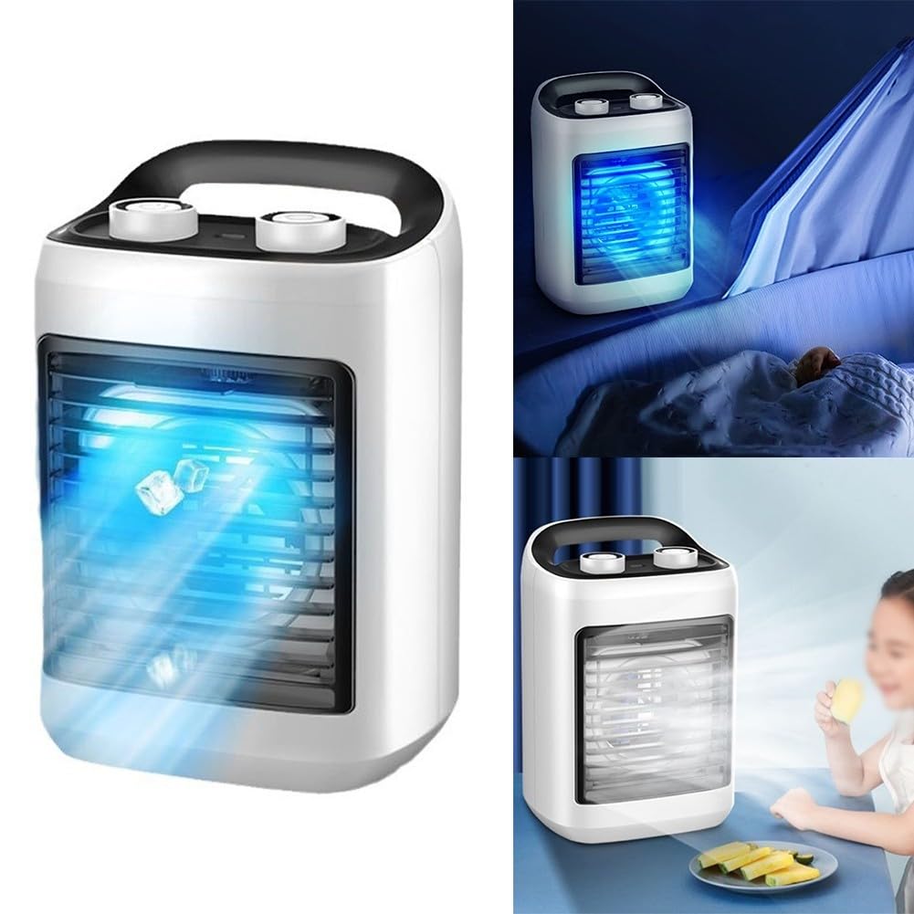 Tragbarer Klimaanlagen-Ventilator, Mini-Desktop-Kühler mit 6 Windgeschwindigkeiten, USB-betriebener Luftkühler für Zuhause, Büro, Schlafzimmer, leiser Betrieb, 180 ml Wassertank