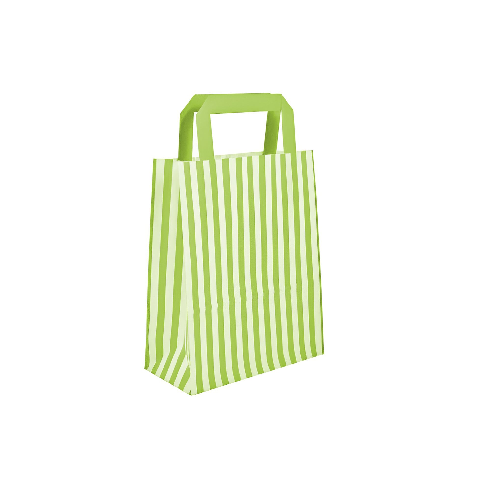We Can Source It Ltd - Lime Green Candy Stripe Paper Carrier Bags 26 x 12 x 35cm with Tape Handles – SOS Kraft with Handle Paper Bag for Takeaway and Groceries – Durable and Lightweight - Pack of 50