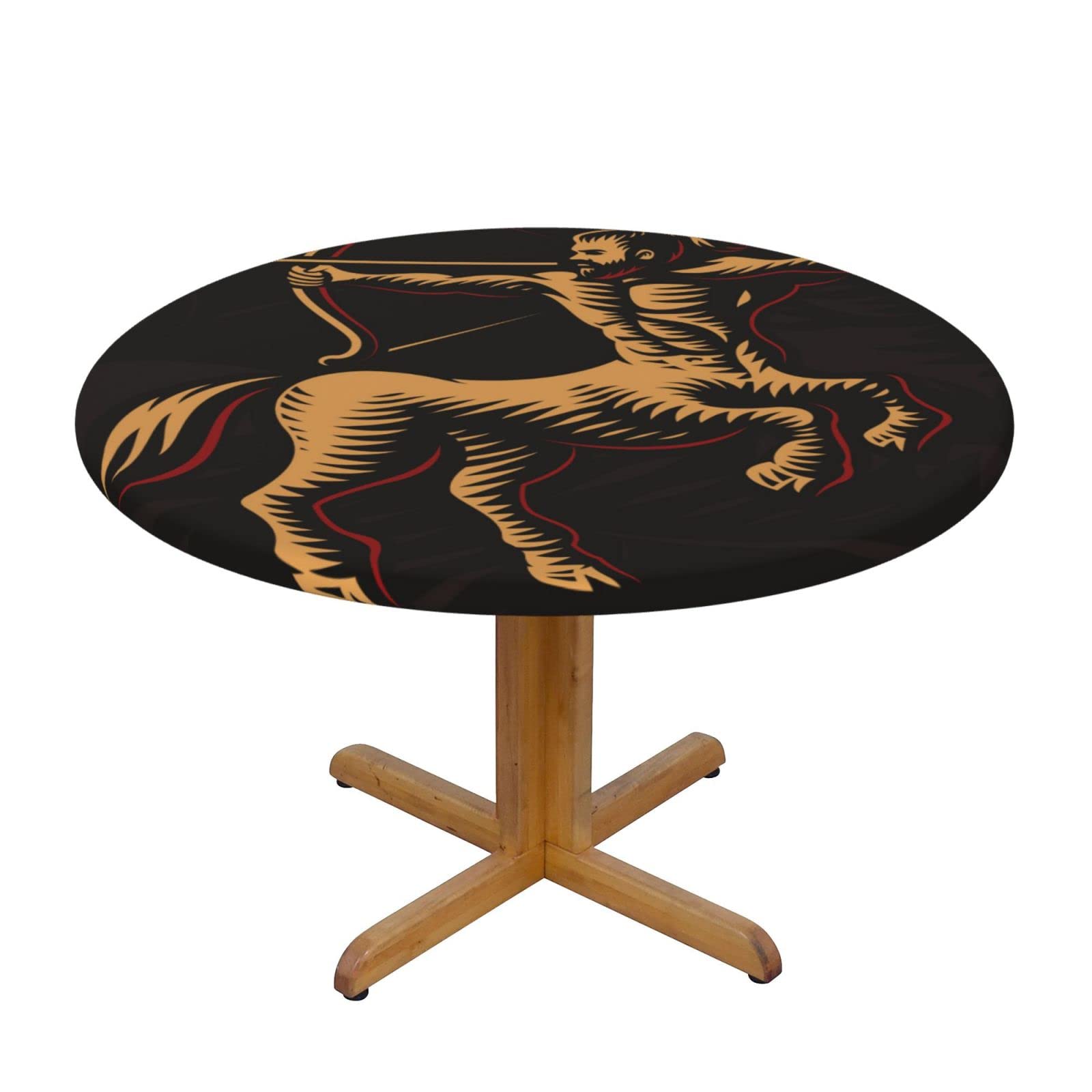 Lsjuee Round Fitted Tablecloth 40-44in Elastic Edged Table Cloth for Kitchen Dining Party Home Decor - Sagittarius Zodiac Sign Black