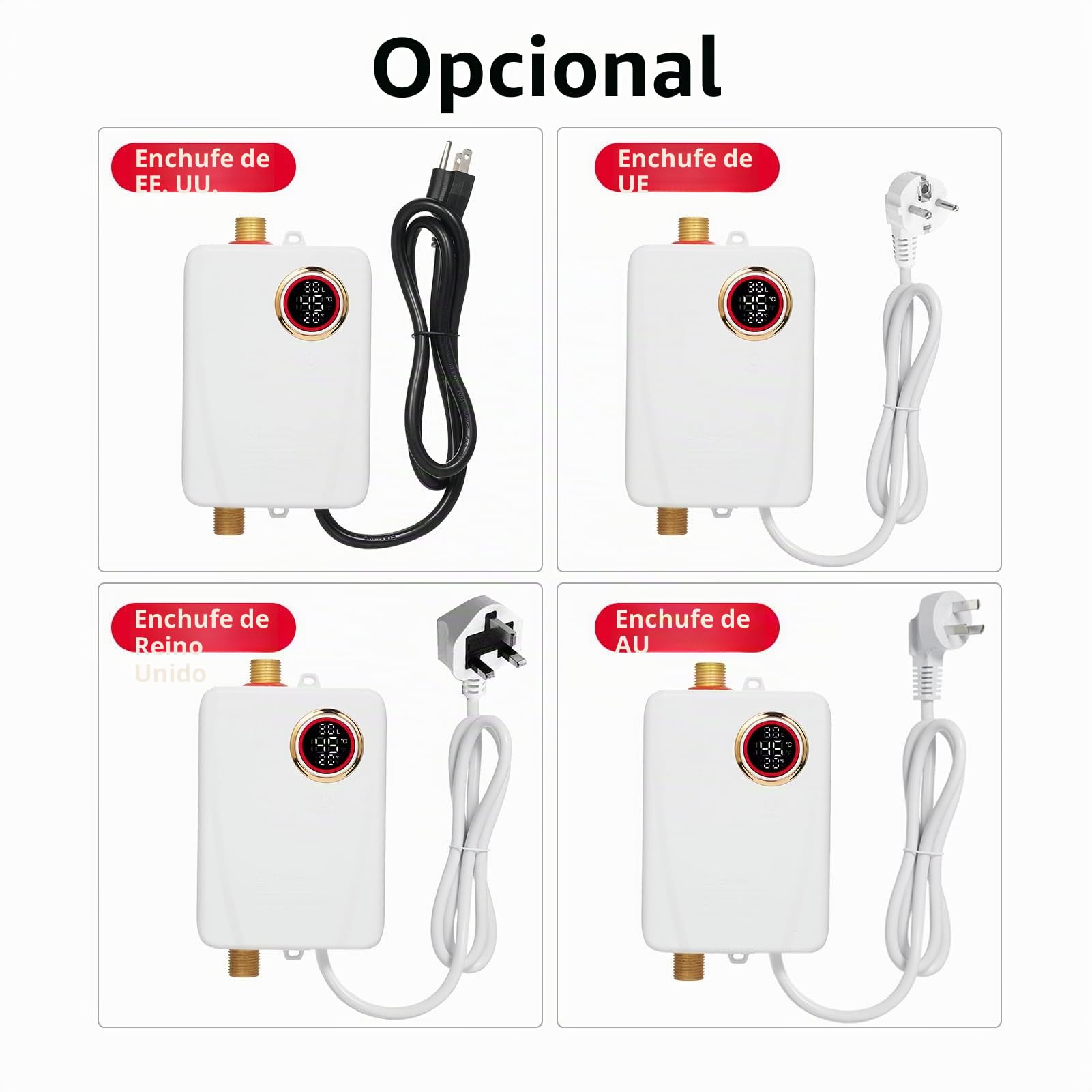 Weytoll Calentador de agua instantáneo 3000W 220V blanco mini calentador de agua caliente instantáneo sin tanque baño cocina lavado con pantalla digital de temperatura para RV cocina baño