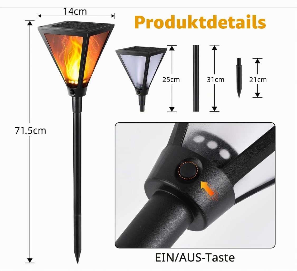 Joomer Solarlampen für Außen mit Realistischer Flammeneffekt 2 Stück 28LED | Solarleuchten für Außen Garten IP65 Wasserdicht Gartenfackeln für Draußen Solar Garten Rasen Auffahrt Gartenweg Deko