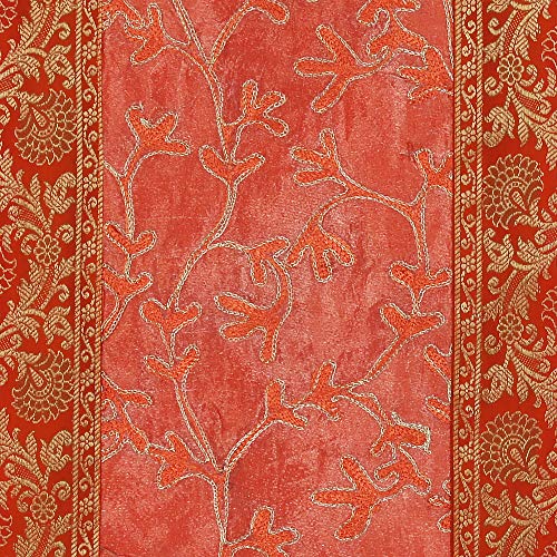 Image of Ari Zari Embroidery Table Runner for ining Table 6 Seater 72IN Indian Satin Traditional Long Runner Up with Tassels Tablecloth for Room & Runner (Peach)