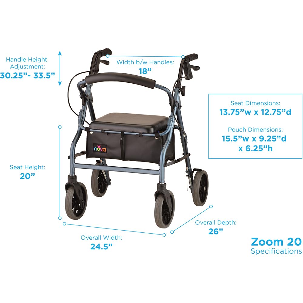 Amazon.com: NOVA Zoom 20 Rollator Walker for Seniors, Rolling