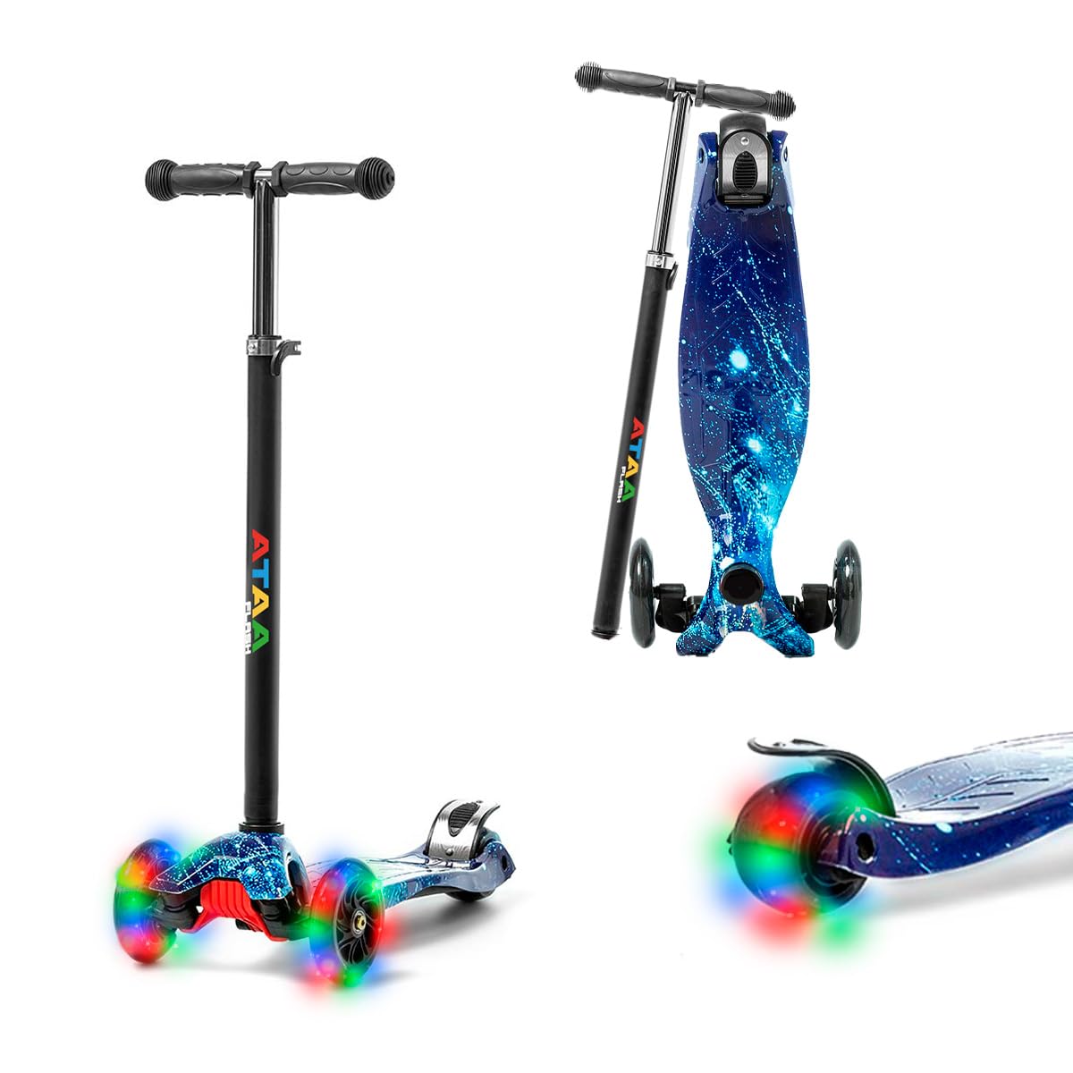 ATAA Patinete de 3 Ruedas Flash -Patinete para niños de 3 Ruedas, Patinete Infantil con Luces, Patinete de 3 Ruedas con Manillar Ajustable, Giro por Gravedad, Patinete de 2 a 9 años