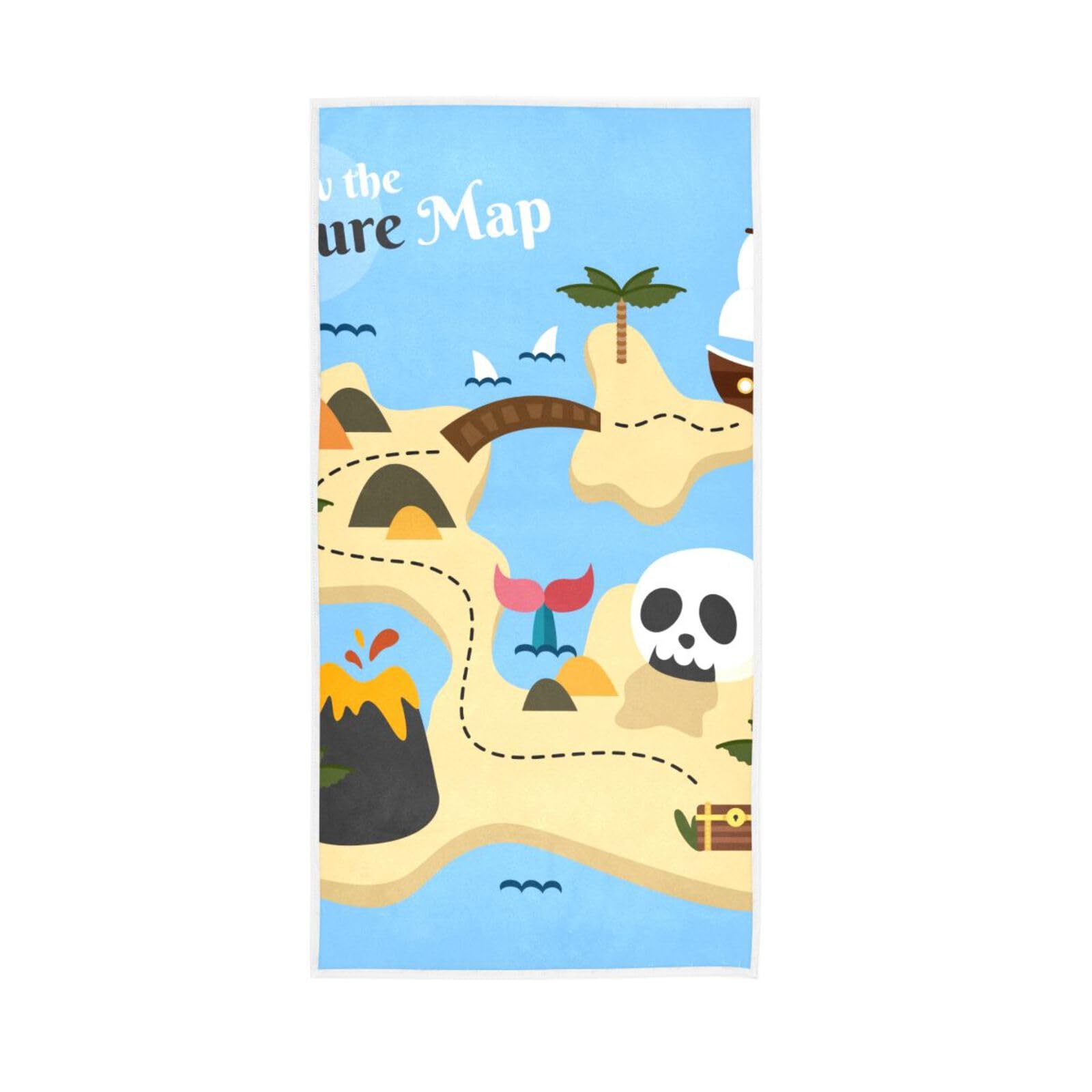 HUYGD Pirate Treasure Map with Skull and Boat Bathroom Towels, 15 x 30 Inches Decorative Bathroom Hand Towels Printed Hand Towels, Bath Hand Towels for Bathroom